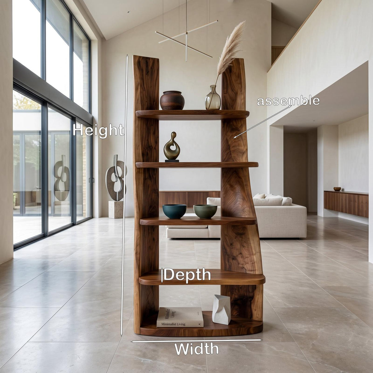 Mid-Century Wooden Bookshelf, Retro Timber Storage Display Shelving Rack for Apartment Living Room