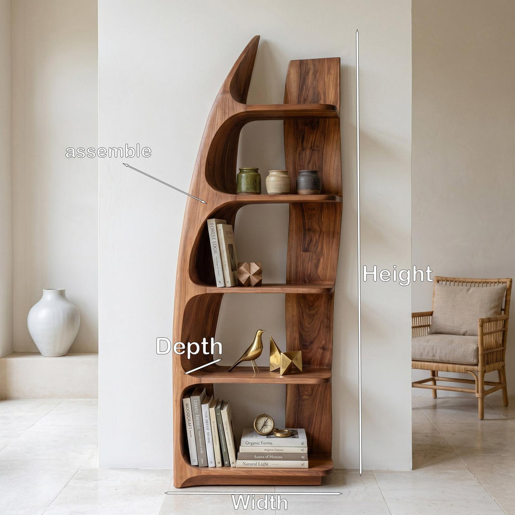 Organic Sculptural Wooden Standing Shelf, Artistic Tiered Bookcase Display Rack for Entryway Hallway Decor