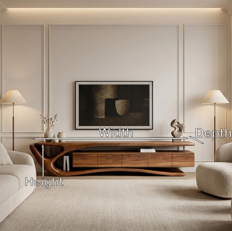 Contemporary Wooden TV Cabinet, Modern Living Room Area Media Console Credenza, Rustic Wood TV Stand
