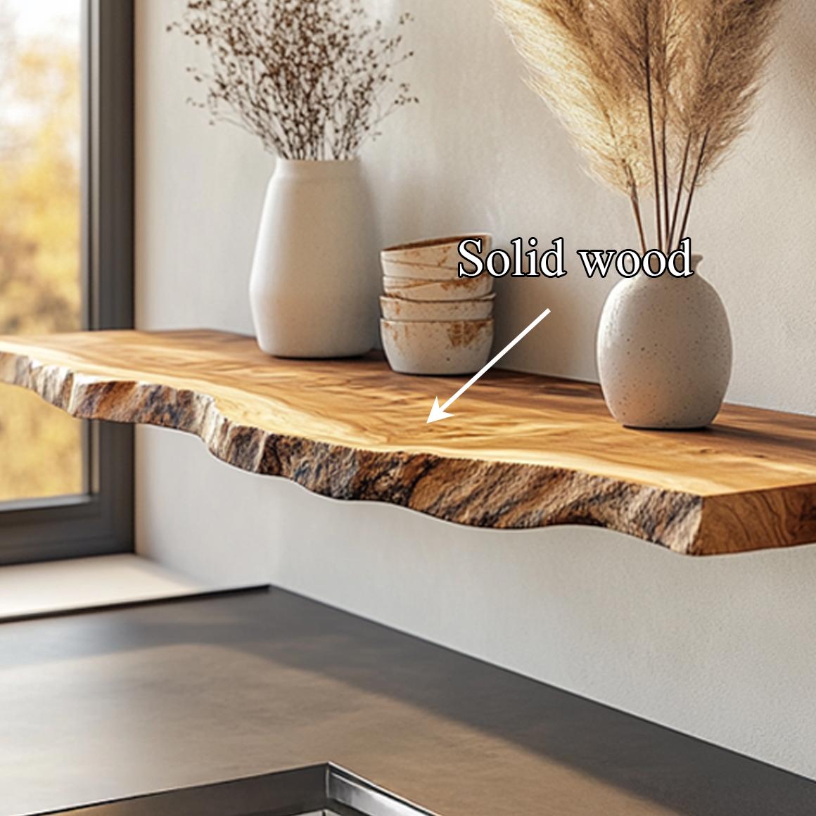 Rustic Live Edge Floating Wood Shelf, Natural Handcrafted Wall Mounted Kitchen Storage Rack & Spice Decorative Organizer
