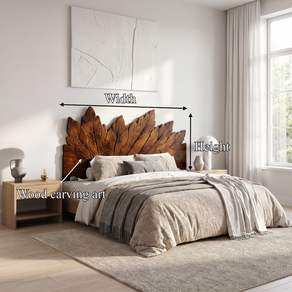 Rustic Leaf Inspired Headboard Wooden Bed Headboard For Bedroom SINLSAHB038