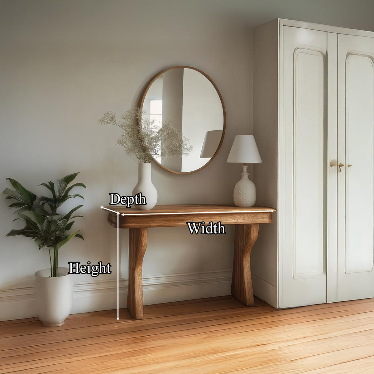 Mid Century Sculptural Solid Wood Console Table, Hallway Accent Sofa Table, Model