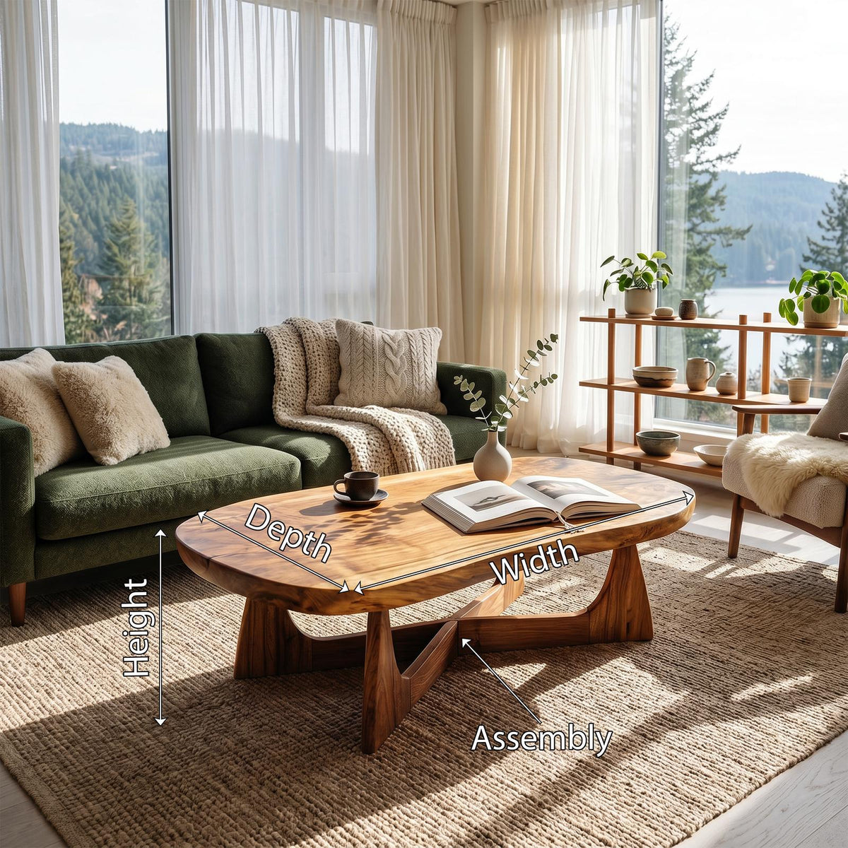 Nordic Wood Coffee Table, Scandinavian Minimalist Solid Wood Center Table for Cozy Living Room Lounge, Light Finish