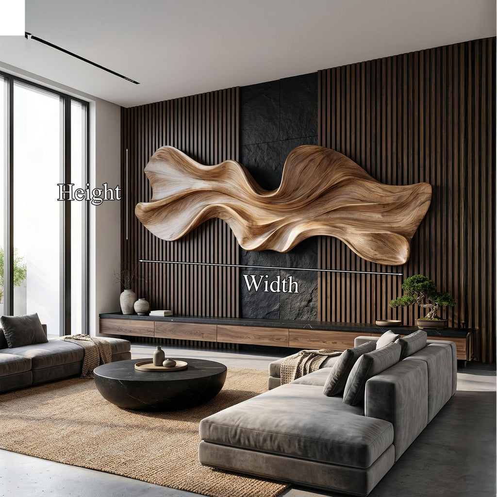 Modern Sculptural Wood Wall Decor, Handcrafted Abstract 3D Wooden Wall Art Panel for Office and Home Living Room