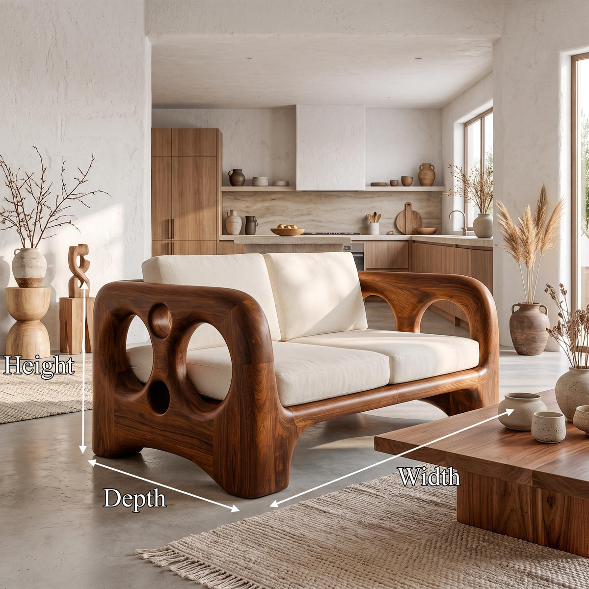 Handcrafted Sofa Frame With Organic Sculptural Arms For Living Room