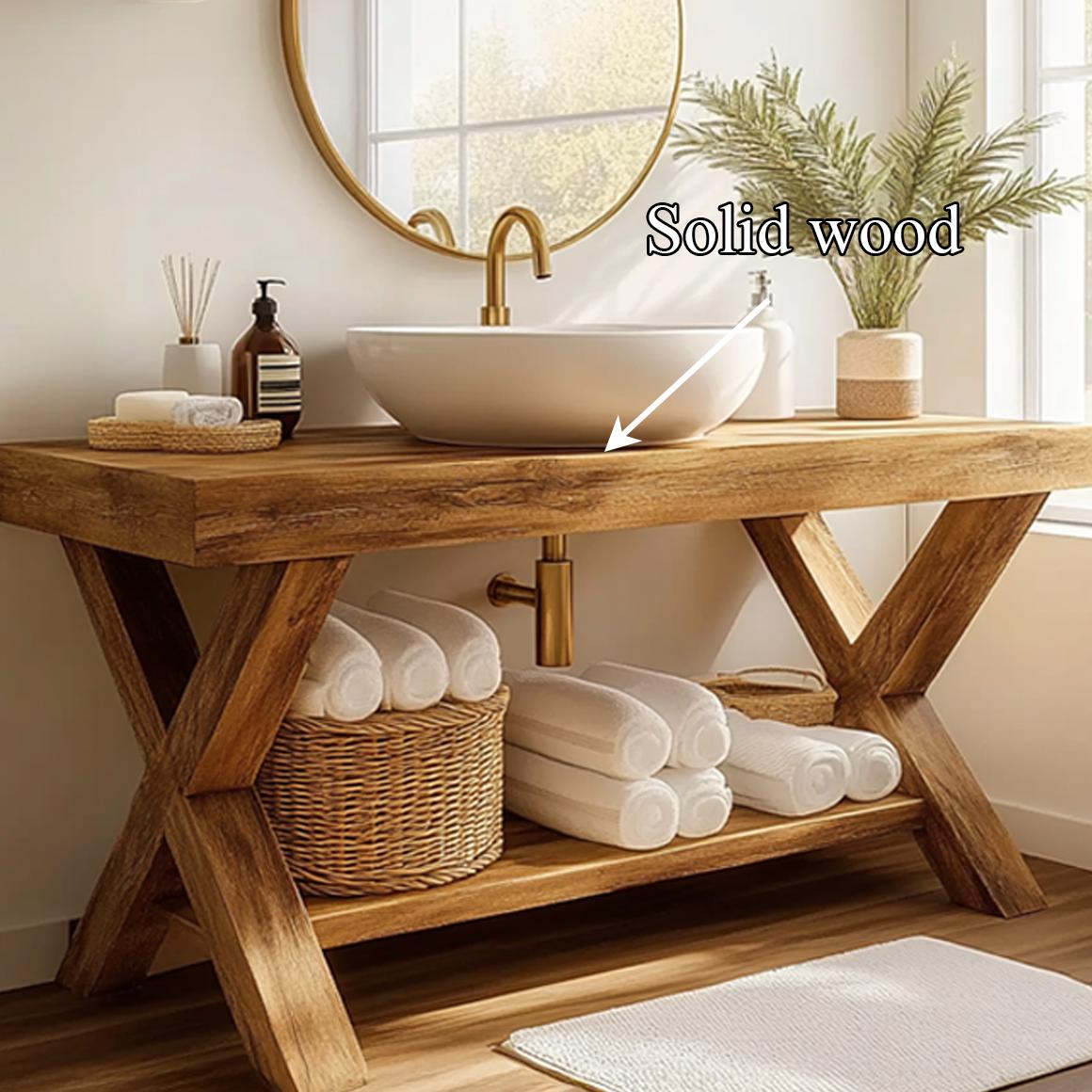 Spry Interior Mid Century Bathroom Vanity Table, Solid Wood Modern Single Washstand Cabinet, Handcrafted Bathroom Storage Console SINLSABRV196