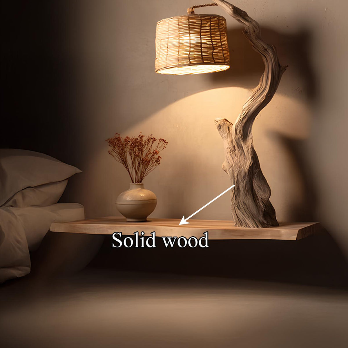 Rustic Tree Nightstand Floating Bedroom Table SINLSAFL109