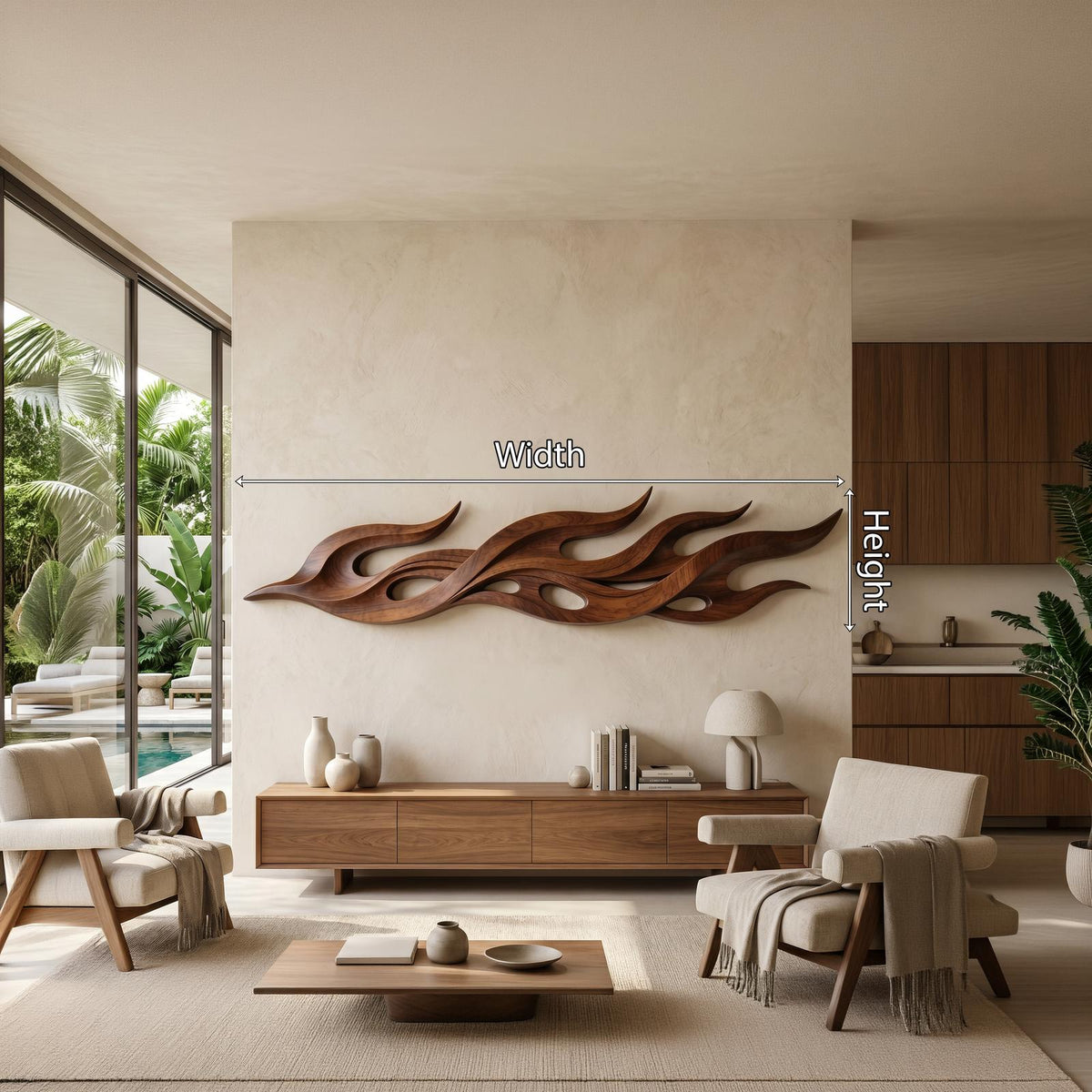 Scandinavian Relief Wood Wall Art, 3D Textured Minimalist Wall Decor Panel for Sitting Room and Dining Area
