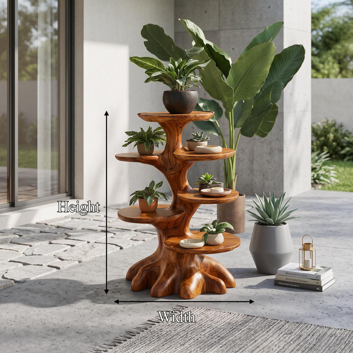 Rustic Indoor Plant Stand With Tree Stump Form For Sunroom And Patio SINLSAPT031