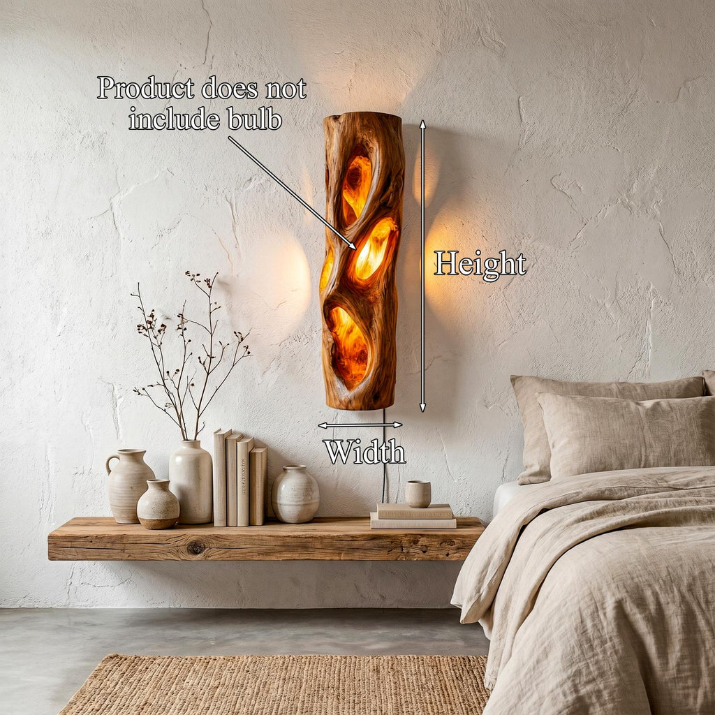 Sculptural Natural Wood Wall Sconce, Unique Handcrafted Solid Wood Wall Mounted LED Light for Living Room, Model