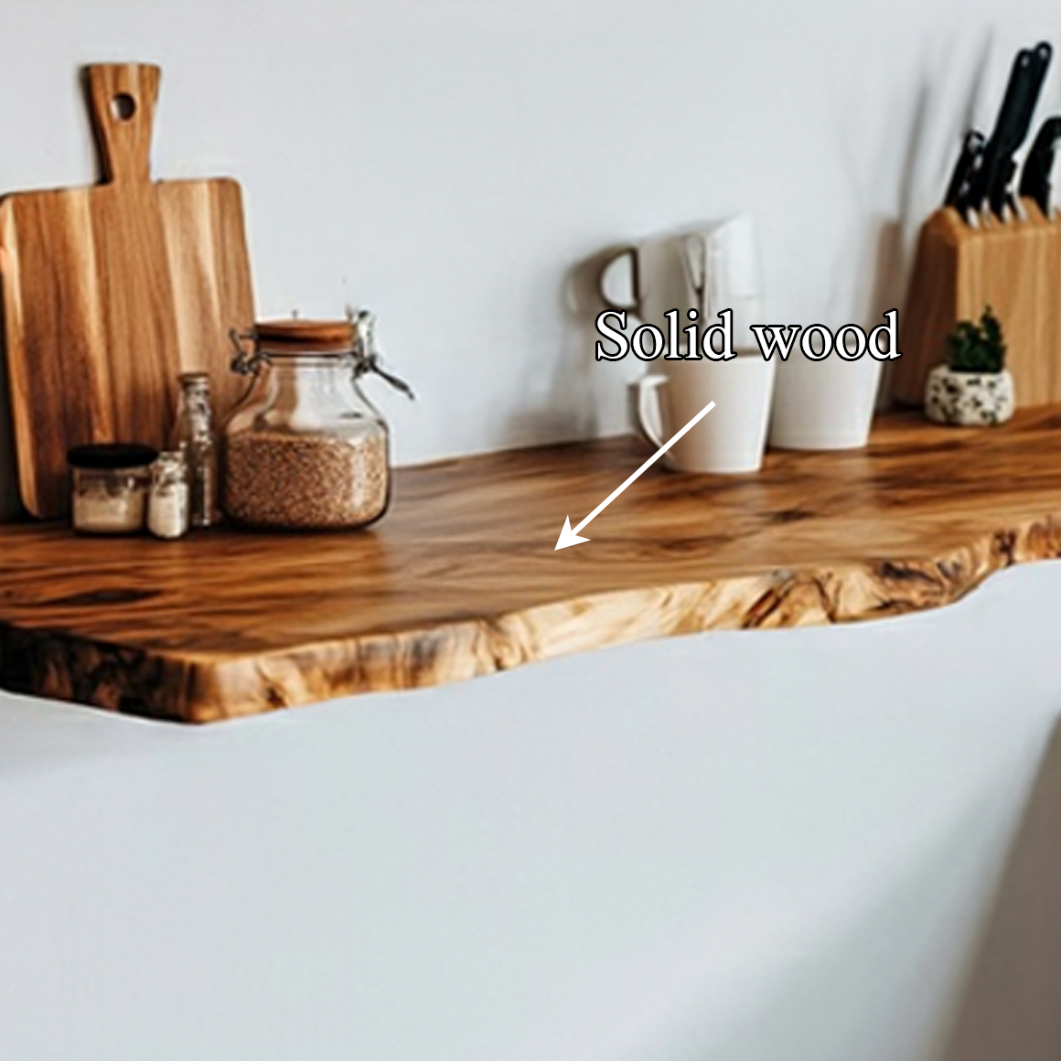Handcrafted Live Edge Wood Floating Shelf, Wall Mounted Storage Organizer & Rustic Kitchen Tableware Decorative Display