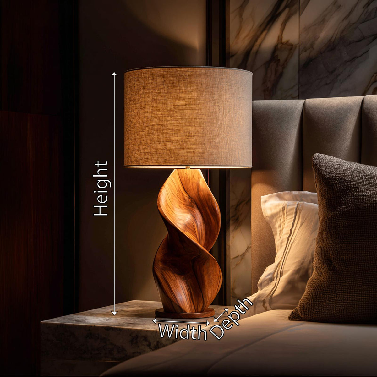 Japandi Decorative Table Lamp, Modern Wooden Accent Light for Living Room, Hallway & Bedside