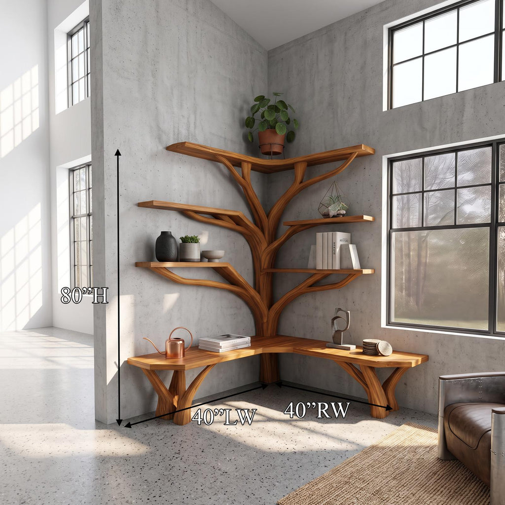 Rustic Corner Tree Shelf Reading Nook SINLSATB228
