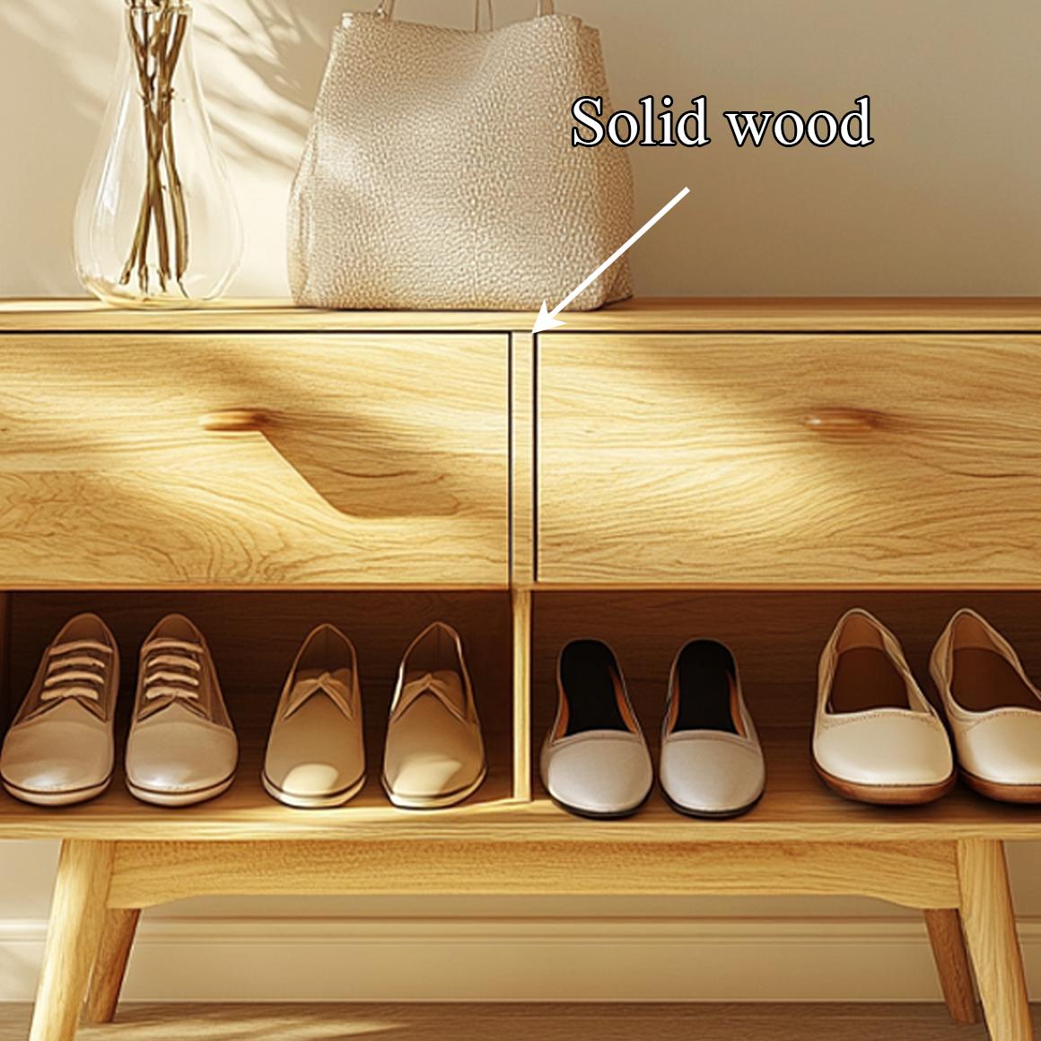 Mid Century Modern Shoe Cabinet, Handcrafted Solid Wood Entryway Storage Organizer Bench for Bedroom Closet