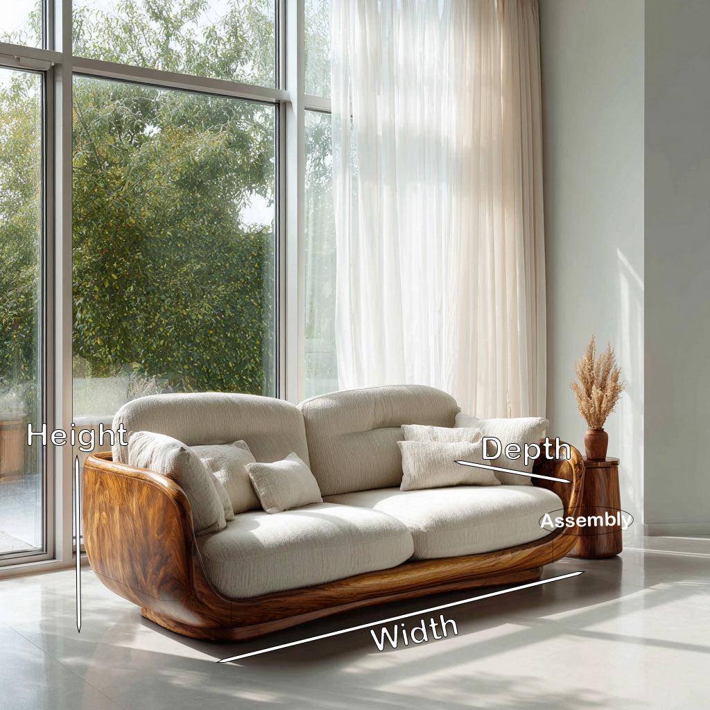 Organic Wooden Sofa with Rounded Edges, Contemporary Timber Loveseat Settee, Minimalist Couch for Living Room