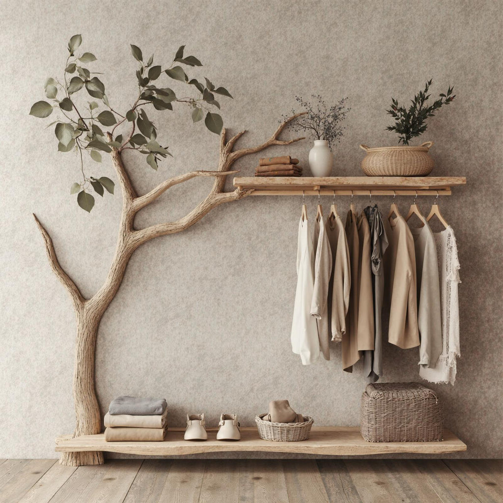 Solid Wood Coat Hanger Stand Coat Rack With Shelf Decorative Hooks