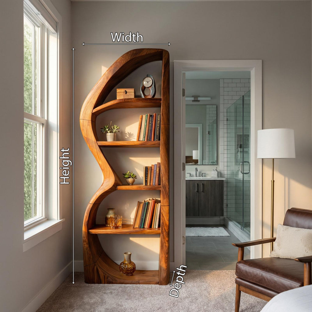 Mid-Century Modern Bookshelf, Unique Wooden Bookcase & Decorative Storage Shelves for Living Room