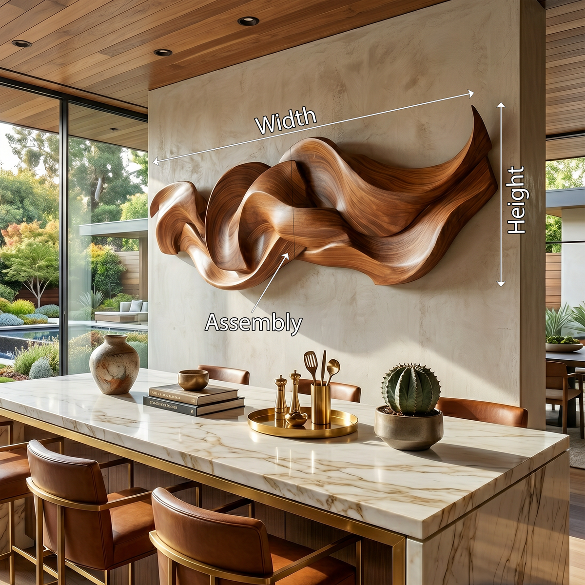 Contemporary Organic Ribbon Wood Wall Art, Handcrafted 3D Flowing Wave Sculpture Panel for Dining Room