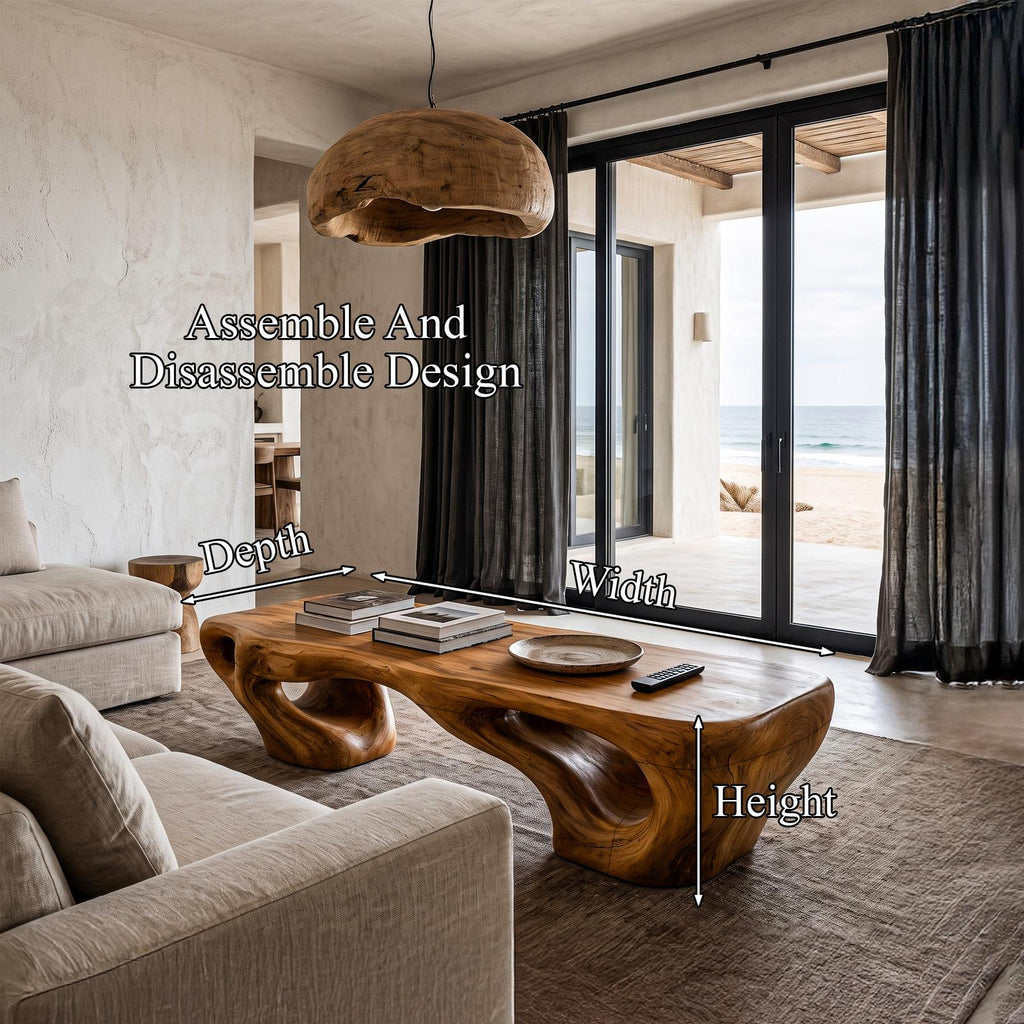 Natural Coffee Table With Carved Tree Stump Form For Living Room And Sitting Room