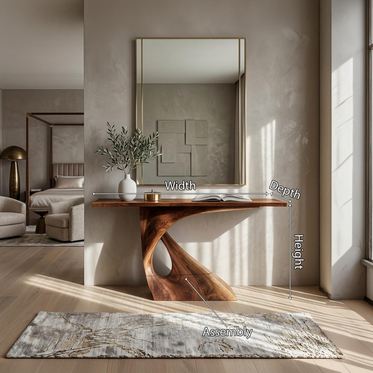 Mid Century Raw Edge Entry Table For Luxury Suite Interior