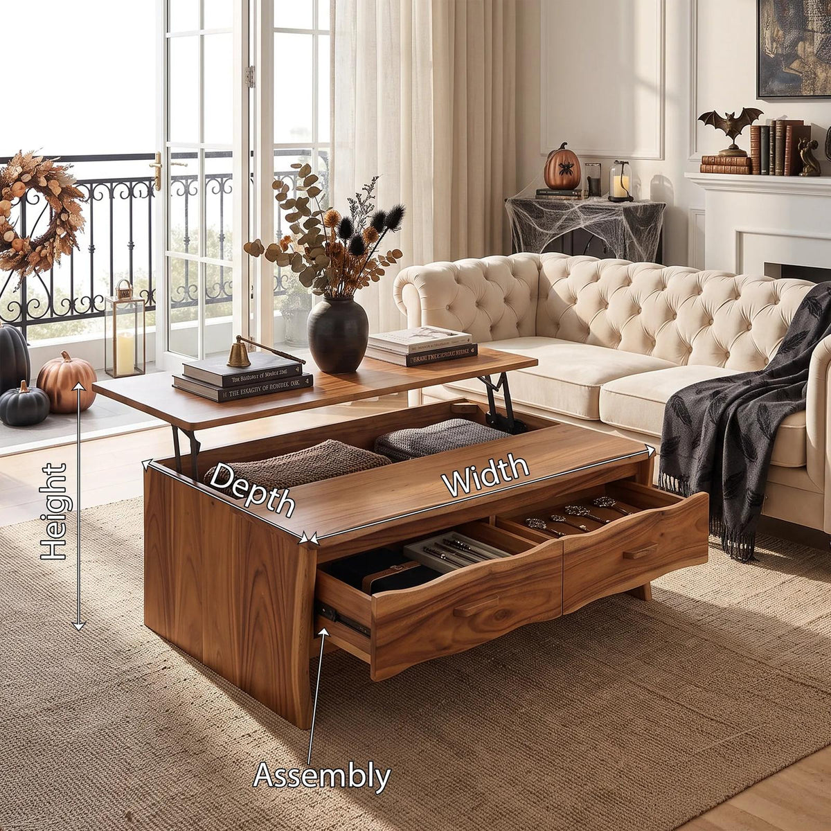 Contemporary Halloween Lift Top Coffee Table City Apartment