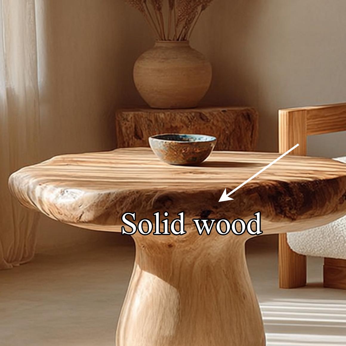 Spry Interior Rustic Mushroom Wood Coffee Table, Unique Solid Wood Living Room Accent Center Table, Model SINLSACF144