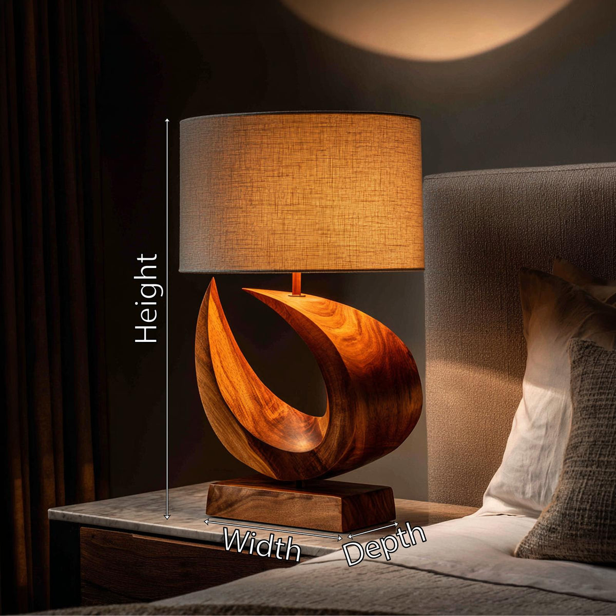 Coastal Artistic Table Lamp, Unique Wooden Driftwood Style Bedside Light for Bedroom & Living Room