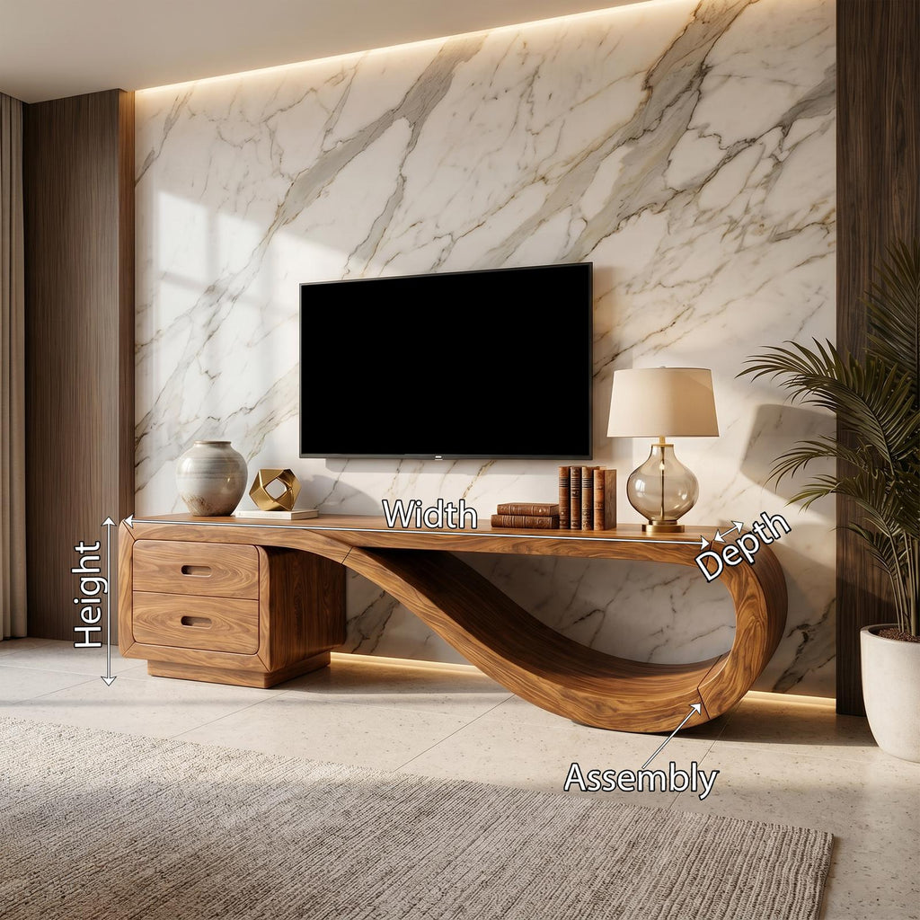 Luxury Sculptural Media Console Marble Accent Wall