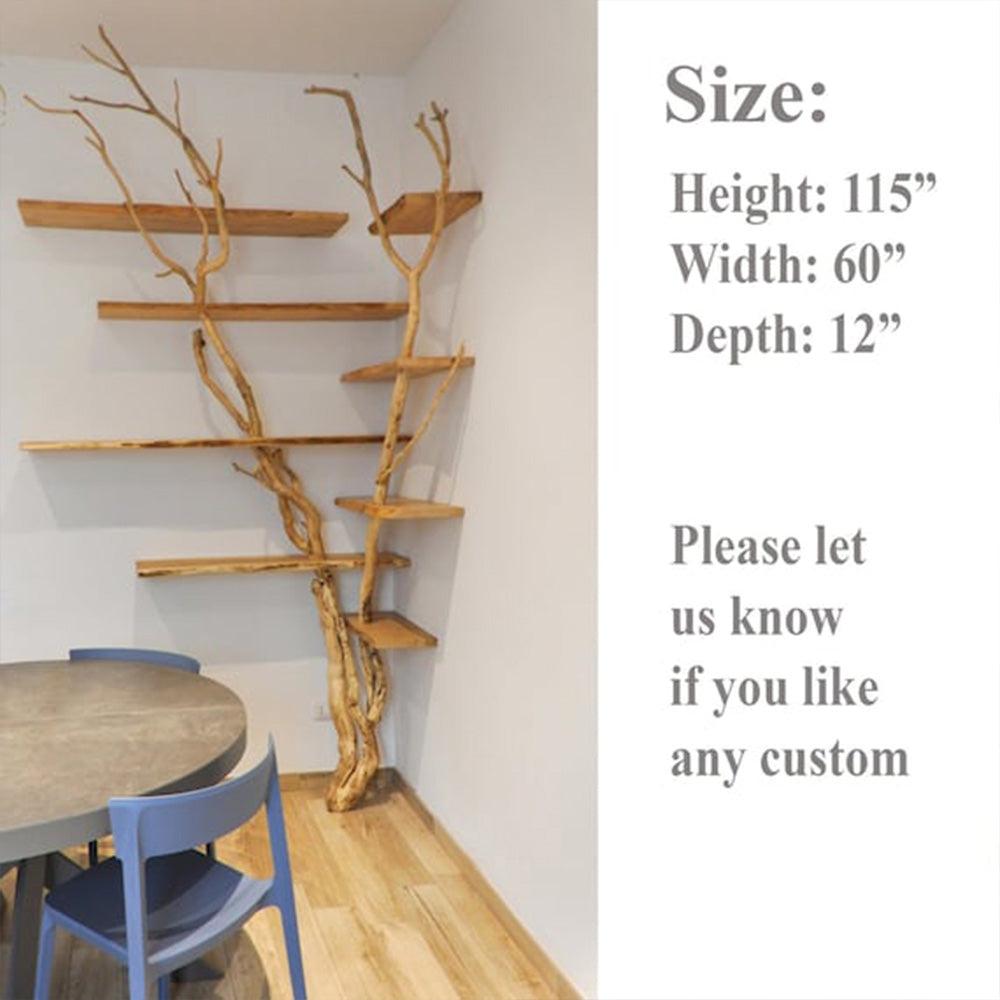 Natural Tree Branch Corner Shelf Wood Bookcase Wall Custom Cat Tree