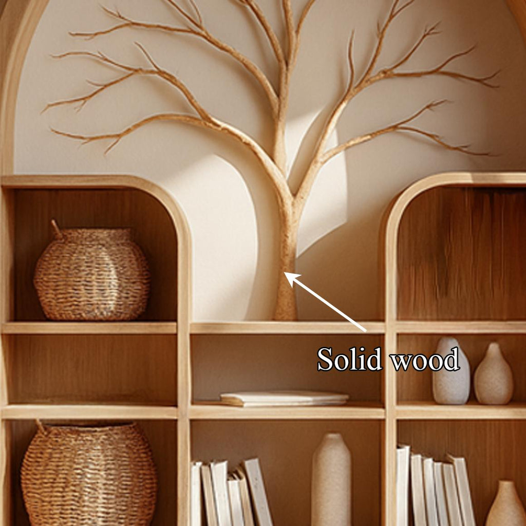 Scandinavian Rustic Tree Accent Storage Cabinet, Modern Wooden Bookcase & Office Credenza Sideboard