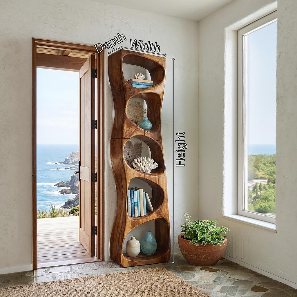 Minimalist Geometric Wood Bookshelf, Handcrafted Freestanding Book Rack Shelf for Entryway Storage Display