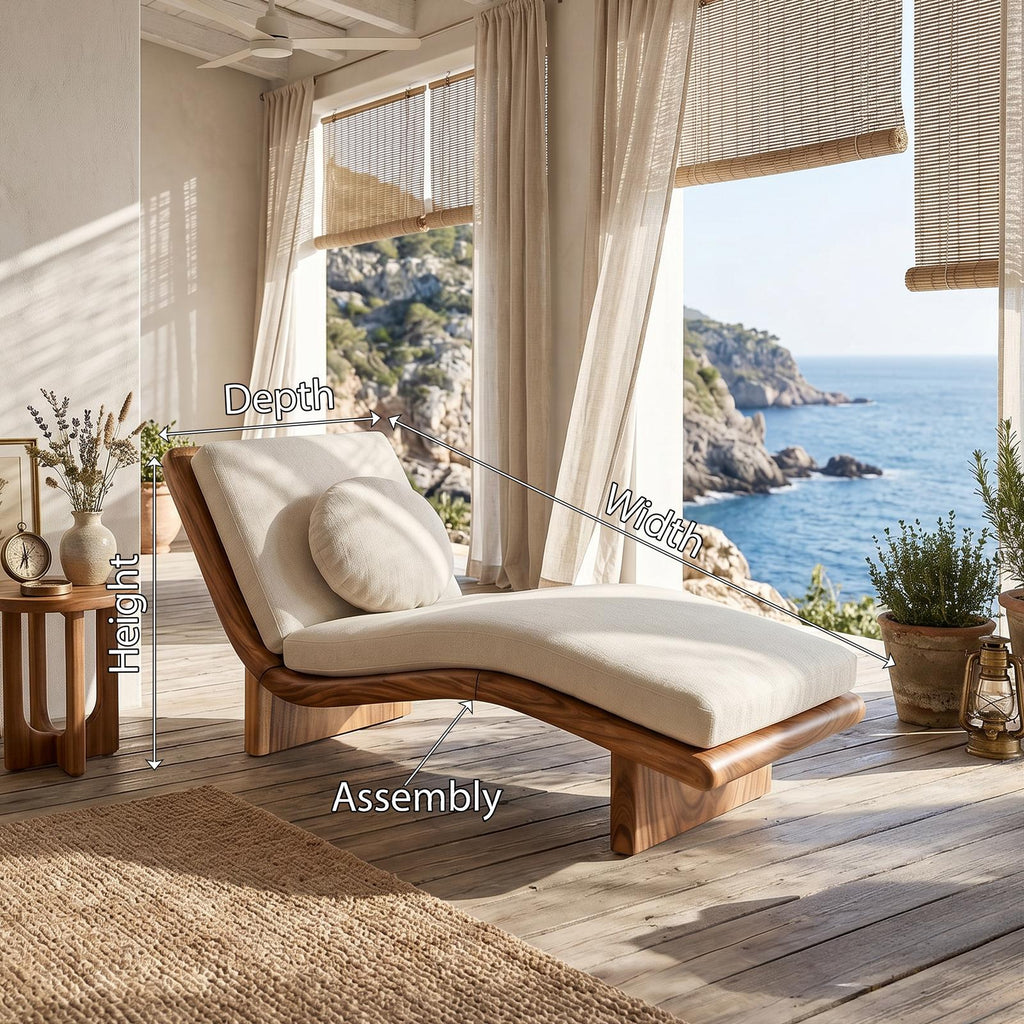 Spry Interior Minimalist Solid Walnut Chaise Lounge, Serene Coastal Daybed Sleeper Sofa for Living Room, SILDTTRDB005