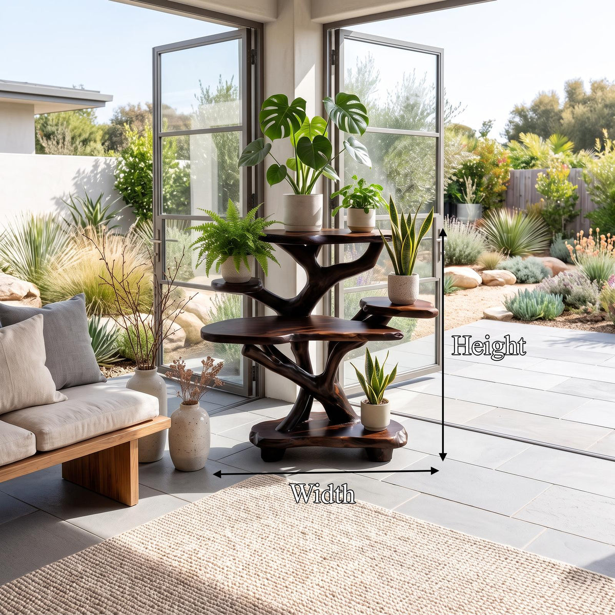 Rustic Sculptural Tree Plant Stand Multi Tier Display For Patio Garden SINLSAPT026