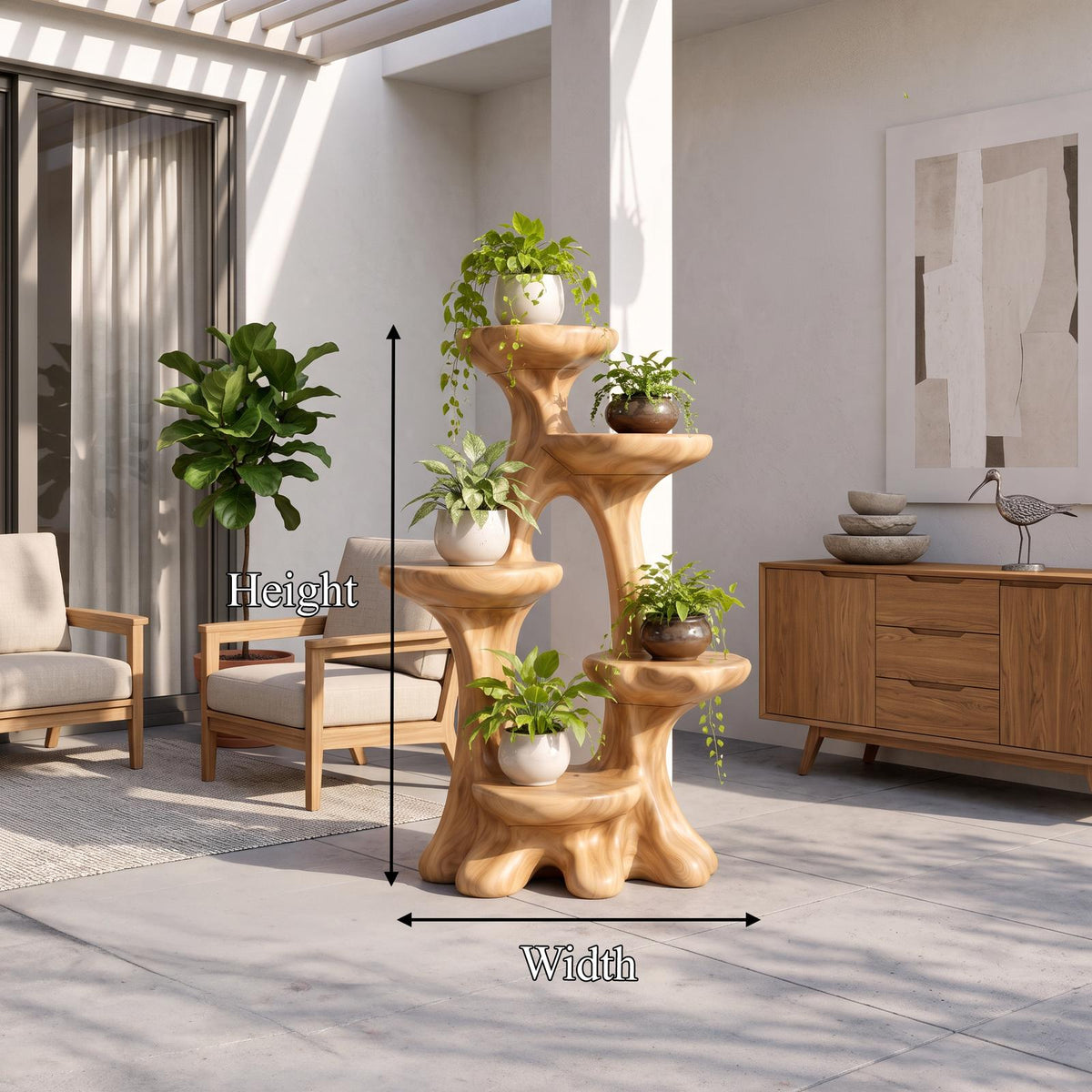 Organic Tree Plant Stand With Sculptural Tiered Design For Living Room And Sunroom SINLKIBRV334