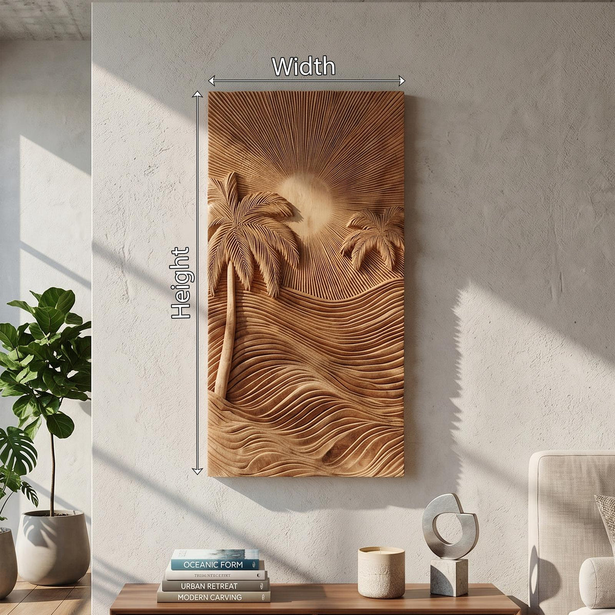 Handcrafted Tropical Wooden Wall Sculpture, Carved Palm Leaf Wood Wall Decor for Elegant Beach House Coastal Living Room, SILDTTRWA065