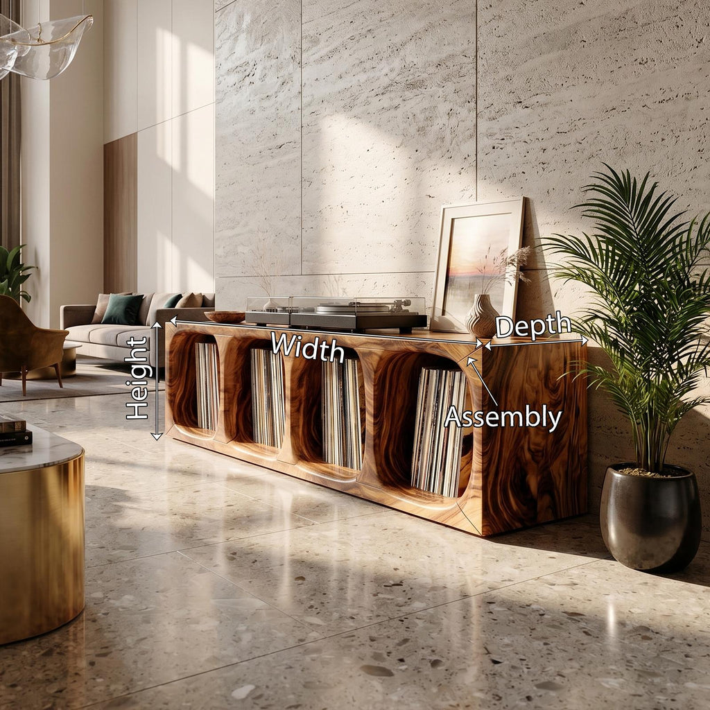 Contemporary Arch Wood Vinyl Storage Cabinet, Handcrafted Modern Record Player Stand for Audiophile, Model