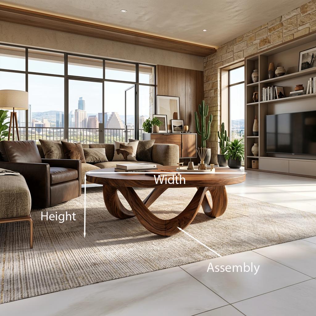 Modern Wooden Coffee Table with Unique Base Design, Handcrafted Solid Wood Living Room Center Table, Model