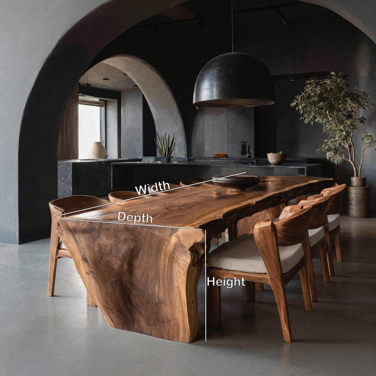 Organic Wabi Sabi Dining Table, Handcrafted Solid Wood Kitchen Dining Table for Modern Dining Room, Model