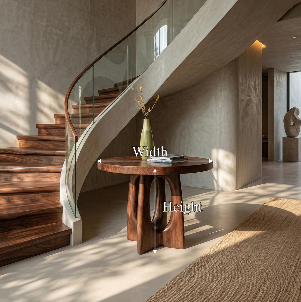 Round Entryway Center Table, Solid Wood Pedestal Foyer Table for Staircase, Hallway & Living Room