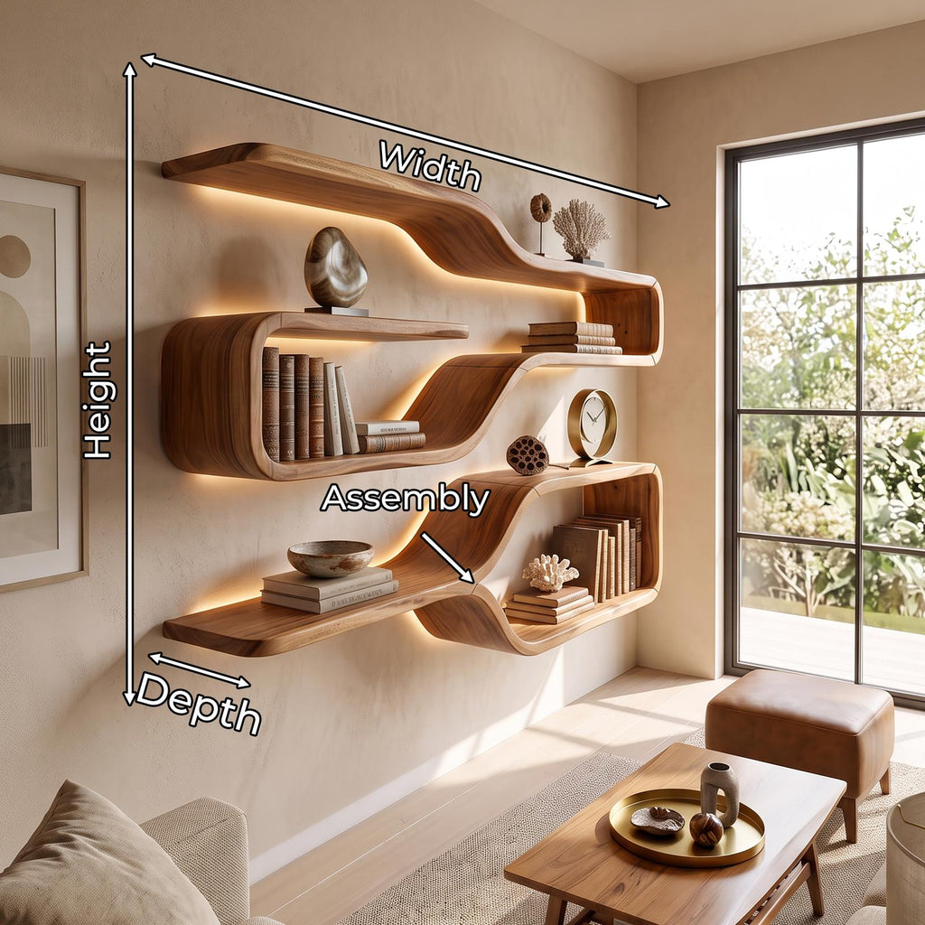 Mid Century Live Edge Wood Shelves for Dining Room