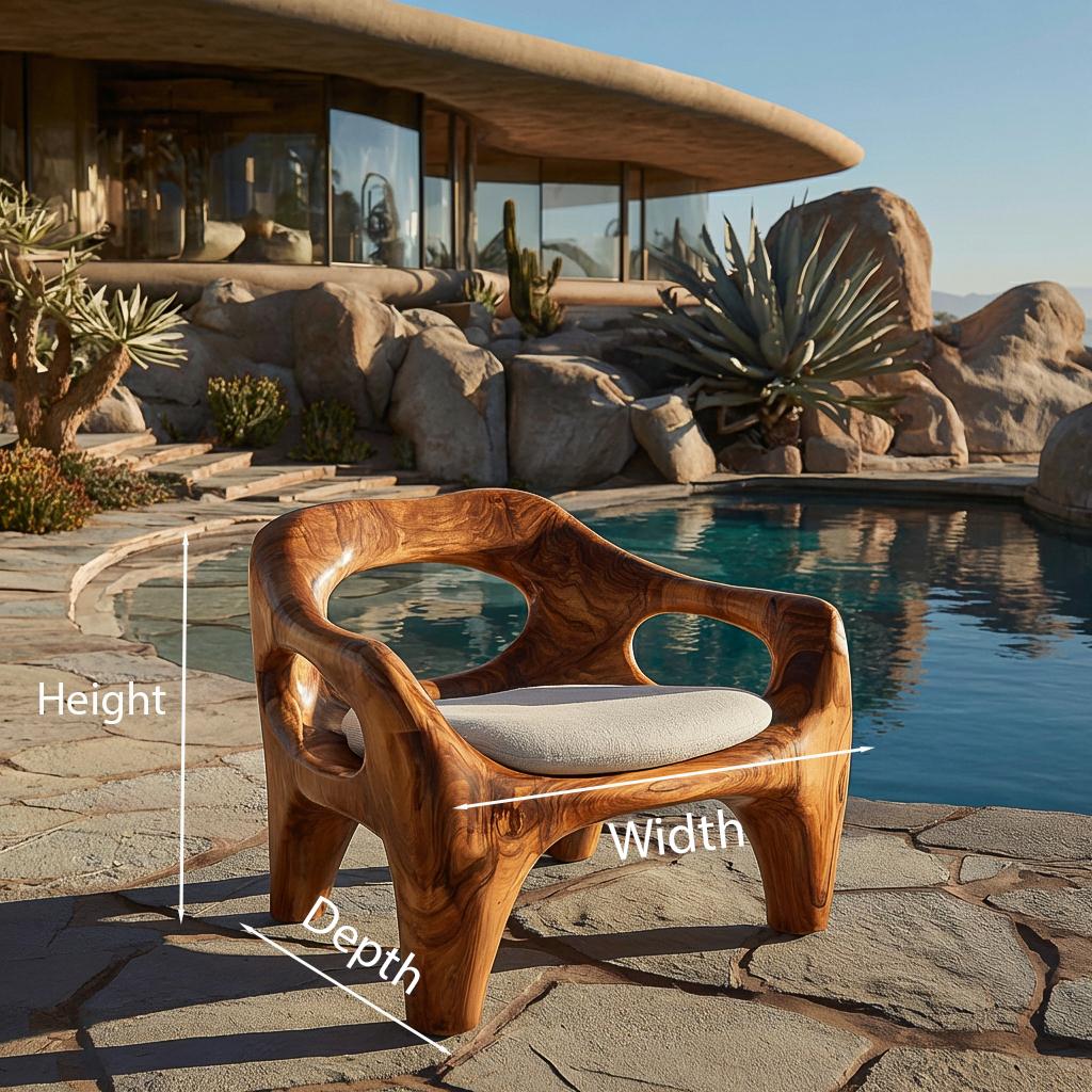Modern Sculptural Natural Wood Accent Chair, Handcrafted Solid Wood Lounge Armchair for Living Room & Office