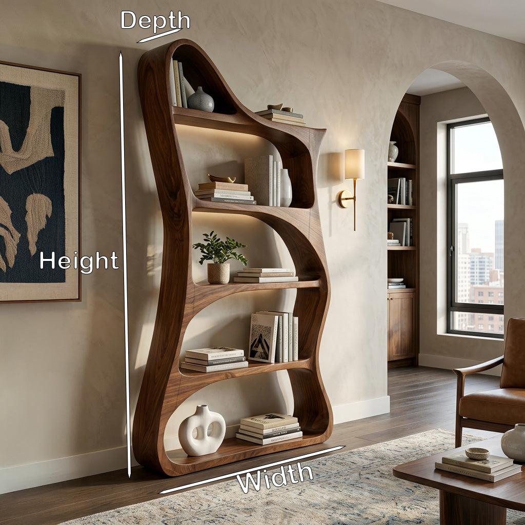 Modern Sculptural Natural Wood Bookshelf For Living Room