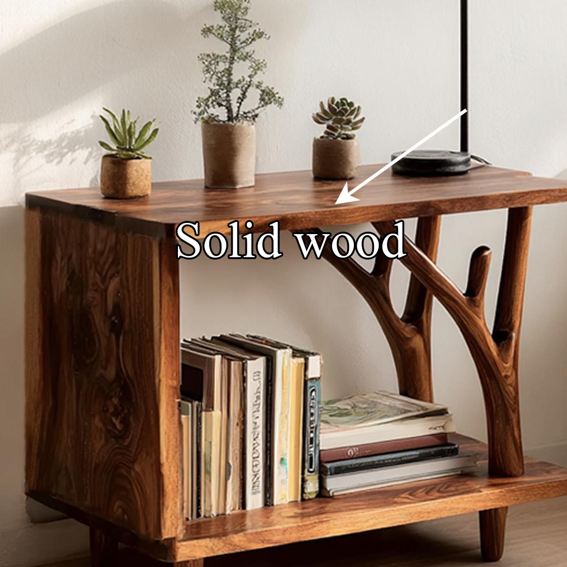 Free Standing Rustic Wood End Table, Natural Edge Accent Side Table for Living Room Sofa, Handcrafted Nightstand