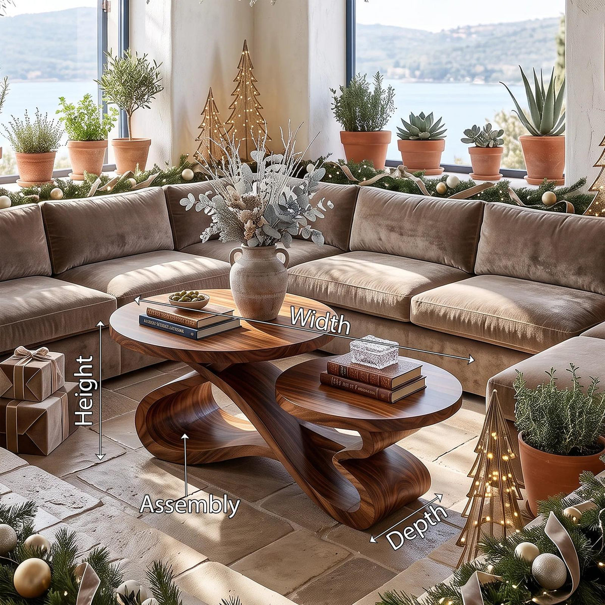Rustic Christmas Round Coffee Table Holiday Sunroom