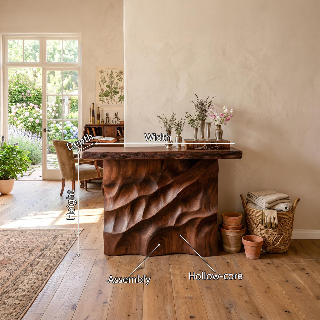 Mid Century Carved Display Table For Grand Entryway Space