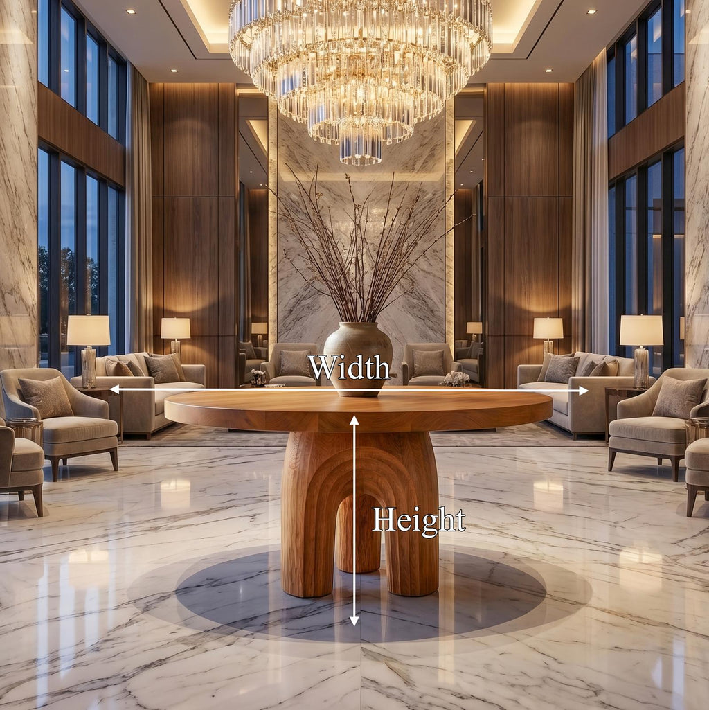 Modern Luxury Sculptural Round Foyer Table, Solid Wood Art Deco Pedestal Entry Table for Lobby, Hallway