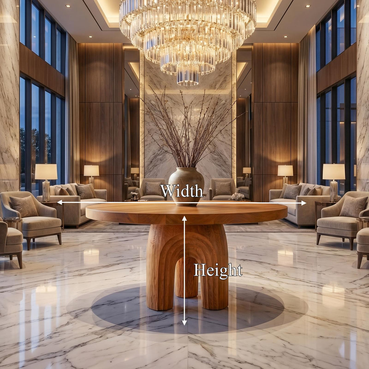 Modern Luxury Sculptural Round Foyer Table, Solid Wood Art Deco Pedestal Entry Table for Lobby, Hallway