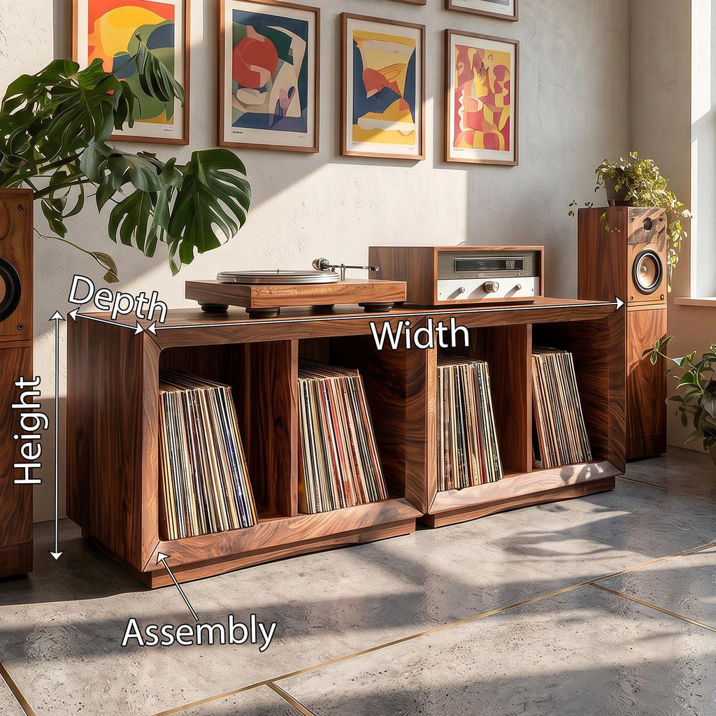 Contemporary Modular Wood Vinyl Storage Cabinet, Handcrafted LP Album Shelf Organizer for Audiophile Lounge, Model