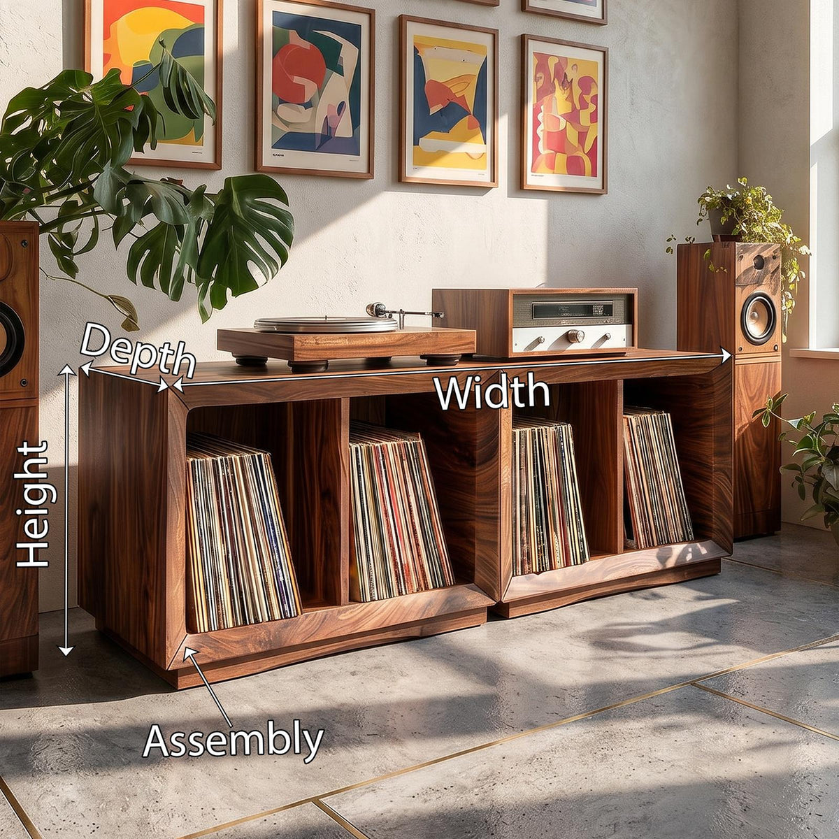 Contemporary Modular Wood Vinyl Storage Cabinet, Handcrafted LP Album Shelf Organizer for Audiophile Lounge, Model