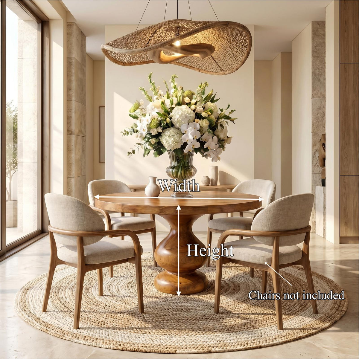 Scandinavian Modern Dining Table, Minimalist Handcrafted Solid Wood Kitchen Table for Dining Room